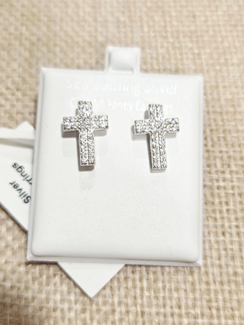 Cubic Zirconia Cross Stud Earrings -925 Sterling Silver